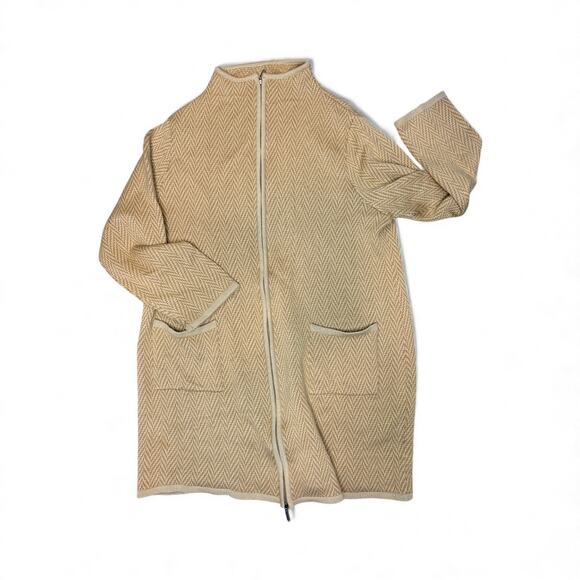 Marina Rinaldi Beige Wool Blend Knit Coat Longline Cardigan Jacket Sz L VINTAGE - Picture 2 of 7